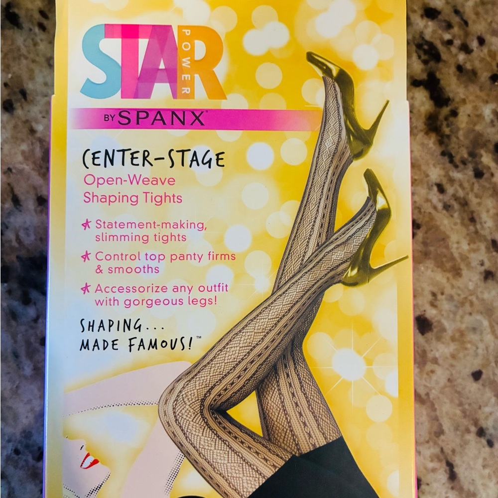 Spanx sz B Back Drop Black Open Weave Diamond  Stripe Shaping Tights # 2062 NWT